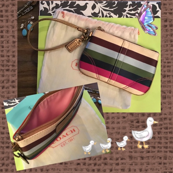 Coach Multi Colored Striped Wristlet. Not Leather. Fabric. EUC. - Picture 2 of 4